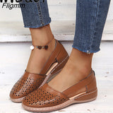 Fligmm Wedges Women Shoes Orthopedic Sandals Office Shoes Woman Slip-On Gladiator Casual Ladies Shoes Gingham Hollow Breathable 0410