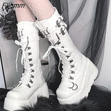 Fligmm New Female Wedges High Heels Boots Fashion Buckle Punk Goth Platform women's Boots Zip Cross-tied Party Street Woman Shoes 0410