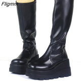 Fligmm Big Size 35-43 Brand Design Ladies High Platform Boots Fashion Zip High Heels Boots Women 2023 Wedges Shoes Woman 0410