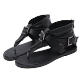 Fligmm Women Summer 2024 New Vintage Roman Shoes Belt Buckle Toe Flat Summer Shoes Women