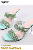 Fligmm Sexy Green Rhinestone Women's Clear High Heels Slippers Summer Party Dress Shoes Female Crystal PVC Transparent Sandals 0410