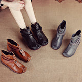 Fligmm And Winter New Head Layer Cowhide Flat Bottom Soft Bottom Ankle Boots National Wind Leather Retro Martin Boots Warm And Comfortable Cotton Shoes