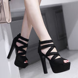 Fligmm Shoes Women's Shoes Suede Fashion Summer High-Heeled Sandals Fishmouth High-Heeled Shoes