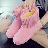 Fligmm Winter New Flat-Bottomed Woolen Mouth Snow Boots Women's Cotton Shoes Comfortable Short Tube Velvet Pregnant Women's Anti-Skid Shoes