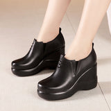 Fligmm Women's Shoes With Velvet, Thick Soles, Waterproof Table, Deep Slope Heels, Simple, Fashionable Overshoes, High Heels.