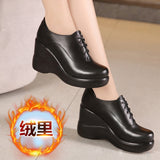 Fligmm New Mother Shoes And Women's Soft Soles Are Comfortable For Middle-Aged And Elderly People, Thick-Soled Muffin Shoes, Autumn And Winter Large Slope Heels