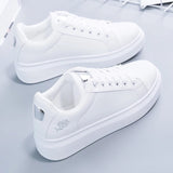 Fligmm White Shoes Women's 2024 Autumn Style Ins Fashion Shoes Street Shooting Korean Version Of Online Celebrity Thick-Soled Comfortable Leather Casual Board Shoes