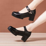 Fligmm Cheongsam Catwalk High Heels Waterproof Platform Large Round Head Thick Heel Black Professional Single Shoes Working Shoes