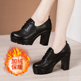 Fligmm Head Deep Mouth Single Shoes 2024 Autumn And Winter New Waterproof Table Thick Heels Thickened Large Muffin Women's Shoes