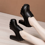 Fligmm Head Deep Mouth Single Shoes 2024 Autumn And Winter New Waterproof Table Thick Heels Thickened Large Muffin Women's Shoes