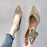 Fligmm High Heels, Single Shoes, Korean Version Women's Shoes, Nude Pointed Heels, Thick Heels, Spring And Autumn Shoes, Lacquered Leather Work Shoes.