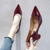 Fligmm High Heels, Single Shoes, Korean Version Women's Shoes, Nude Pointed Heels, Thick Heels, Spring And Autumn Shoes, Lacquered Leather Work Shoes.