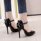 Fligmm Heels For Women In 2024 Spring And Summer New Pointed Shallow Mouth Hollowed-Out Bow Tie Ladies' Single Shoes