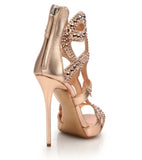 Fligmm Sexy Luxury High-Heeled Sandals Stilettos Banquet Party Shoes Gold Champagne Diamond