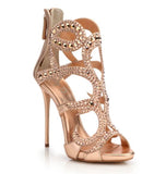 Fligmm Sexy Luxury High-Heeled Sandals Stilettos Banquet Party Shoes Gold Champagne Diamond