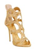 Fligmm Sexy Luxury High-Heeled Sandals Stilettos Banquet Party Shoes Gold Champagne Diamond