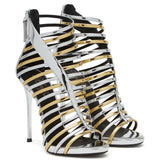 Fligmm New Roman Shoes Original Single High-Heeled Women's Sandals Gold And Silver Ribbons Wrapped With Open Toes