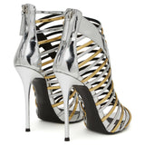 Fligmm New Roman Shoes Original Single High-Heeled Women's Sandals Gold And Silver Ribbons Wrapped With Open Toes