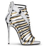 Fligmm New Roman Shoes Original Single High-Heeled Women's Sandals Gold And Silver Ribbons Wrapped With Open Toes