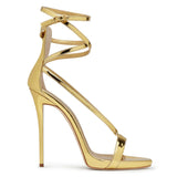 Fligmm Big Brand High-Heeled Sandals Lacquered Leather Gold And Silver Ribbon Open-Toed High Heels Strapping The Original Single