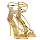 Fligmm Big Brand High-Heeled Sandals Lacquered Leather Gold And Silver Ribbon Open-Toed High Heels Strapping The Original Single