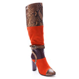 Fligmm Xin Lady's High Boots, Suede, Snakeskin, Matching Colors, High Heels, Original Single Thick Heels, Direct Sales.