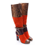 Fligmm Xin Lady's High Boots, Suede, Snakeskin, Matching Colors, High Heels, Original Single Thick Heels, Direct Sales.