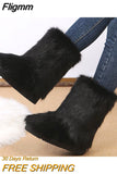 Fligmm Women's Winter Snow Boots Outdoor Luxury Furry Faux Fox Fur Boots Woman Plush Warm Platform Shoes New Fashion Bottes Big Size 0410