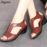 Fligmm Shoes for Women Summer Shoes Woman Fashion Peep Toe Elegant Comfort Beach Sandals Soft Leather Wearable Non-slip 0410