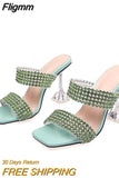 Fligmm Sexy Green Rhinestone Women's Clear High Heels Slippers Summer Party Dress Shoes Female Crystal PVC Transparent Sandals 0410