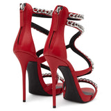 Fligmm Red, White, Black High-Heeled Sandals, Bags, Chains, Sexy High-Heeled Shoes, Chengdu