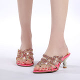 Fligmm Slippers In The Summer Of 2024 Women's Fishmouth Shoes With Diamond Stilettos And Diamond Slippers Are Worn Outside.