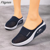 Fligmm Cushion Slip-On Women Walking Shoes Orthopedic Diabetic Ladies Platform Mules Mesh Lightweight Slippers Wedge Female Sneaker 0410