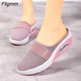 Fligmm Cushion Slip-On Women Walking Shoes Orthopedic Diabetic Ladies Platform Mules Mesh Lightweight Slippers Wedge Female Sneaker 0410