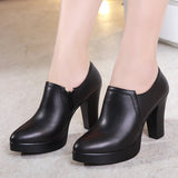 Fligmm Mouth Black Single Shoes Women's 2024 Autumn New Style Thick Heels Large Size 40-43 High Heels