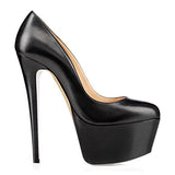 Fligmm Round Head Waterproof Table Super High Heels Large Size Single Shoes Sexy Platform Heels