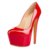 Fligmm Round Head Waterproof Table Super High Heels Large Size Single Shoes Sexy Platform Heels