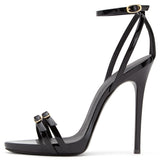 Fligmm Women's Large Size Black Lacquered Leather High-Heeled Sandals Sold Directly Ebay