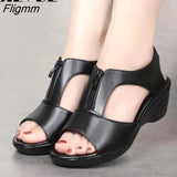 Fligmm Shoes for Women Summer Shoes Woman Fashion Peep Toe Elegant Comfort Beach Sandals Soft Leather Wearable Non-slip 0410