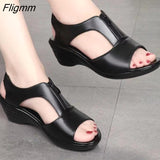 Fligmm Shoes for Women Summer Shoes Woman Fashion Peep Toe Elegant Comfort Beach Sandals Soft Leather Wearable Non-slip 0410