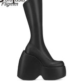 Fligmm Brand New Ladies High Platform Boots Fashion Wedges High Heels Women's Boots Party Sexy Thick Bottom Shoes Woman 0410