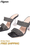 Fligmm Sexy Green Rhinestone Women's Clear High Heels Slippers Summer Party Dress Shoes Female Crystal PVC Transparent Sandals 0410