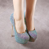 Fligmm Shoes 2024 Autumn Style Thin Heel Waterproof Platform Fashion Shallow Mouth Sequins Large Size 41-45 Women's High Heels