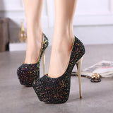 Fligmm Shoes 2024 Autumn Style Thin Heel Waterproof Platform Fashion Shallow Mouth Sequins Large Size 41-45 Women's High Heels