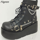 Fligmm New Female Wedges High Heels Boots Fashion Buckle Punk Goth Platform women's Boots Zip Cross-tied Party Street Woman Shoes 0410