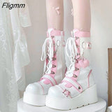 Fligmm New Female Wedges High Heels Boots Fashion Buckle Punk Goth Platform women's Boots Zip Cross-tied Party Street Woman Shoes 0410