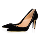 Fligmm Pointed Black Riveted High Heels Ladies White Apricot Lacquered Leather Wedding Shoes