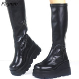 Fligmm Big Size 35-43 Brand Design Ladies High Platform Boots Fashion Zip High Heels Boots Women 2023 Wedges Shoes Woman 0410