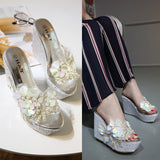 Fligmm Sandals And Slippers Are Available In Stock. Korean Fashion Beaded Flowers Summer Transparent Slope Thick-Soled Slippers