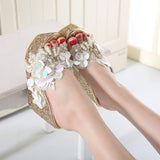 Fligmm Sandals And Slippers Are Available In Stock. Korean Fashion Beaded Flowers Summer Transparent Slope Thick-Soled Slippers